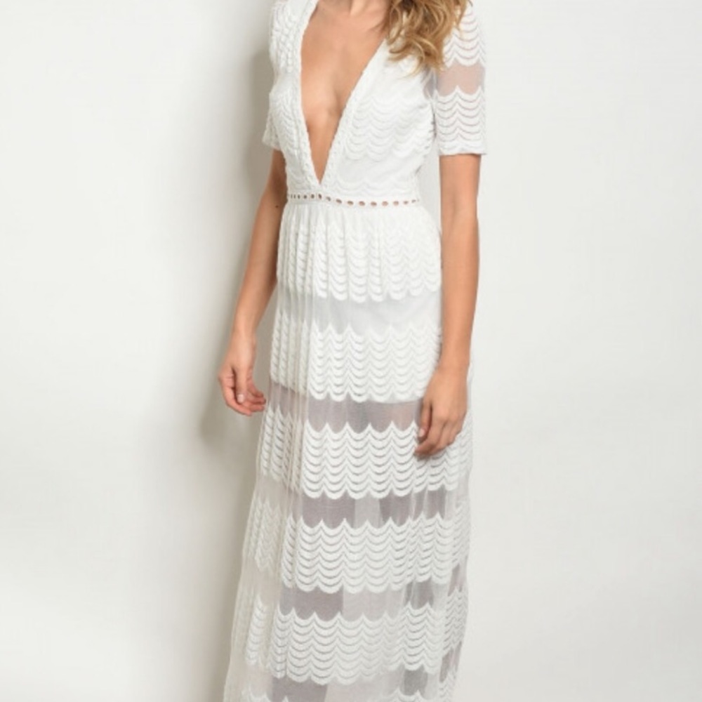 White Lace Sheer Maxi Dress